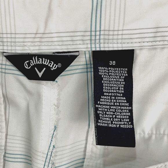 Callaway White Plaid Golf Shorts Windowpane Flat Front Mens Sz 38 Multi-Color - Picture 3 of 3